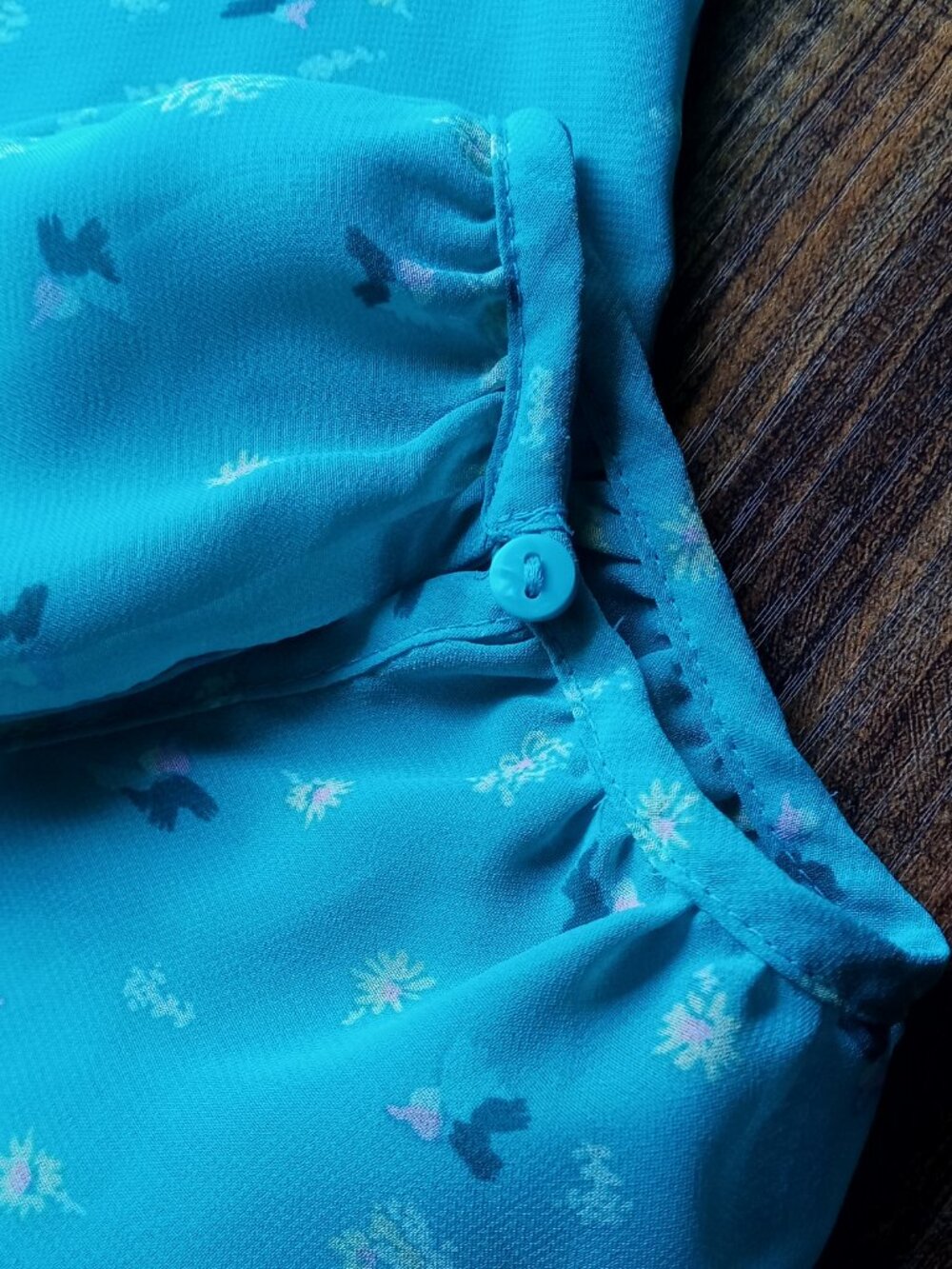 LC Lauren Conrad Women's Sz L Turquoise Blue Floral Semi-Sheer Blouse 3/4 Sleeve - Picture 11 of 15